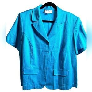 Vintage Bedford Fair Women’s Classic Teal Blue Blouse Suit Separate Top Size 18W